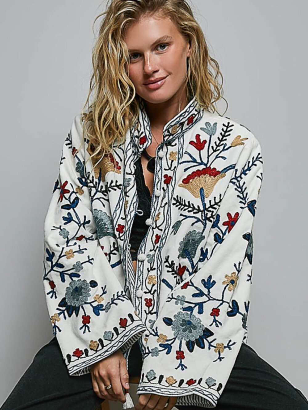 POL VELVET EMBROIDERED JACKET -IVORY NWT